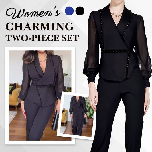 🌸Spring Specials🌸 Women's Mesh Beaded Top & Wide-Leg Pants Set